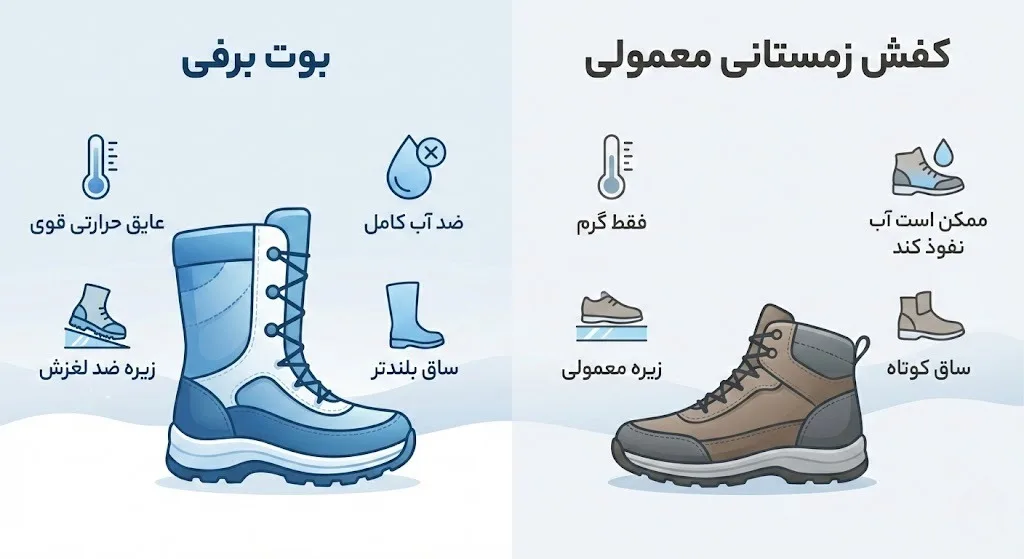 بوت برفی چه تفاوتی با کفش زمستانی معمولی