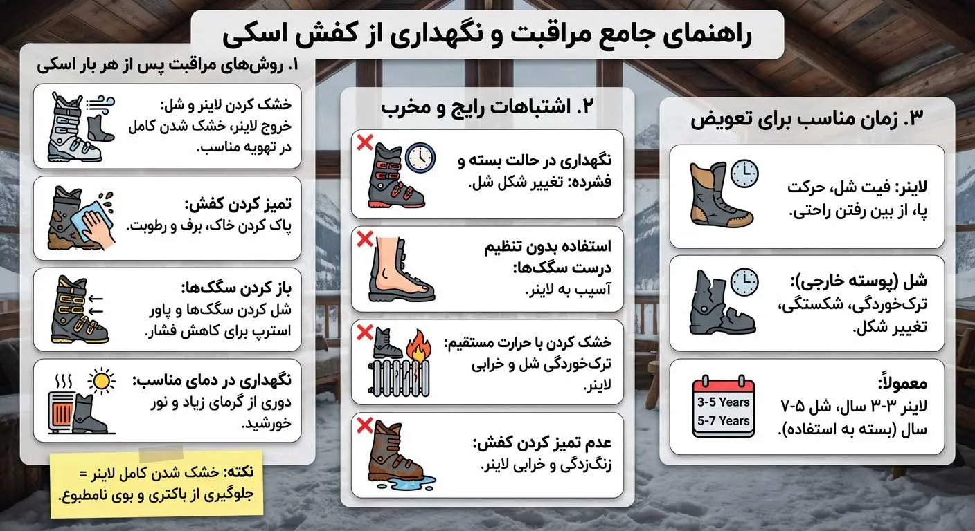 نکات نگهداری و افزایش عمر کفش اسکی