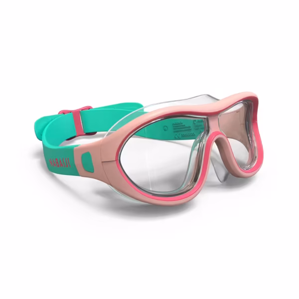 ماسک شنای کودکان - صورتی/سبز - شیشه شفاف - مدل Swimdow