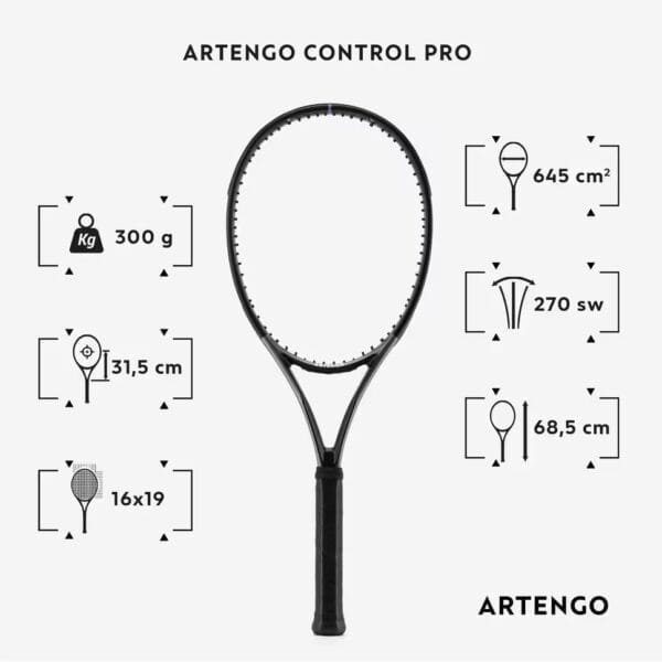 راکت تنیس بزرگسالان ARTENGO مدل TR960 CONTROL PRO – بدون رشته – ۳۰۰ گرم - Image 2