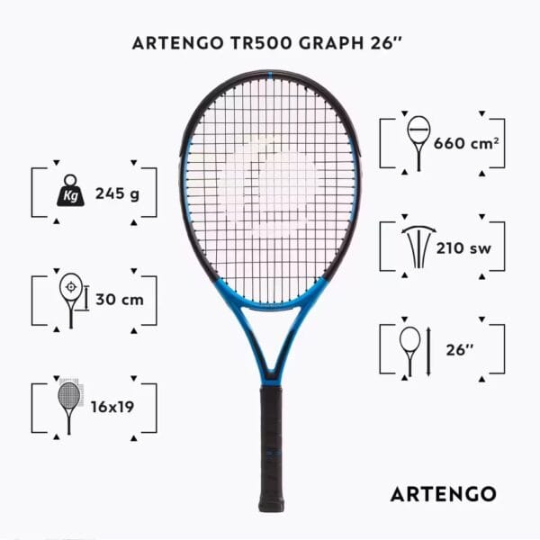 راکت تنیس کودک ARTENGO مدل TR500 Graph – سایز ۲۶ اینچ – آبی - Image 3