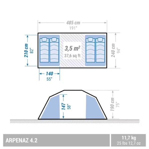 چادر کمپینگ ۴ نفره ۲ اتاقه - Arpenaz 4.2 - Image 4