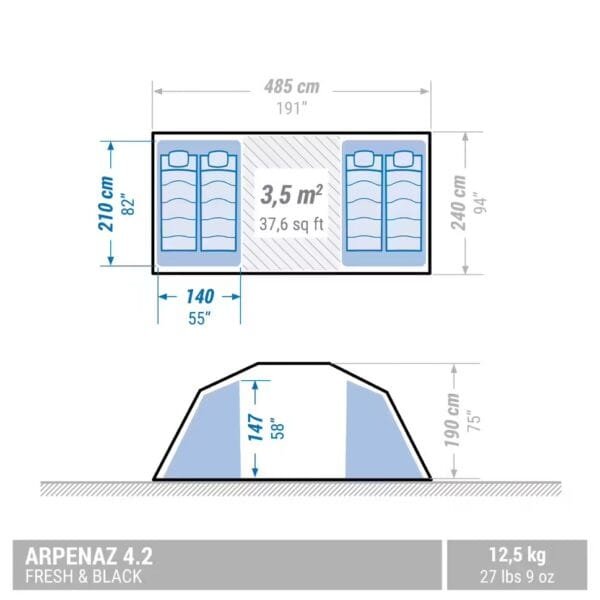 چادر کمپینگ 4 نفره QUECHUA - 2 اتاقه - Arpenaz 4.2 F&B - Image 3