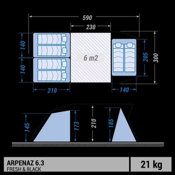 چادر کمپینگ ۶ نفره QUECHUA مدل Arpenaz 6.3 F&B – سه اتاقه - Image 9