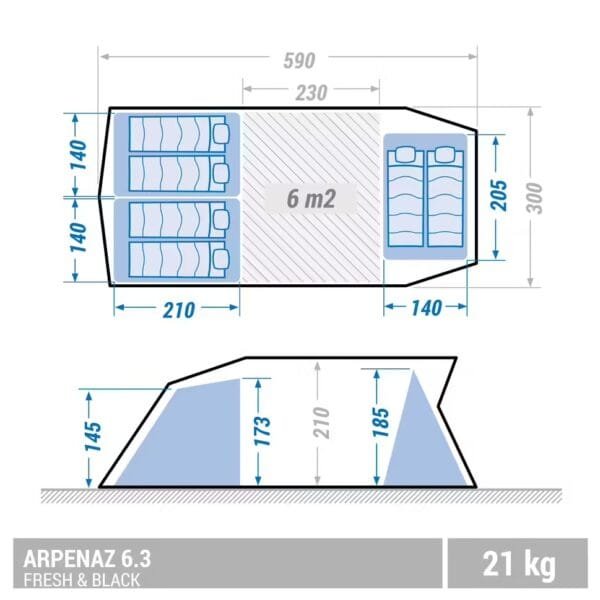 چادر کمپینگ ۶ نفره QUECHUA مدل Arpenaz 6.3 F&B – سه اتاقه - Image 12