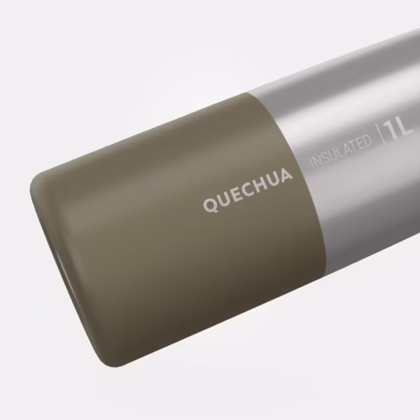 فلاسک استیل ضد زنگ فضای باز - 1 لیتر - عایق حرارتی - رنگ خاکی - برند QUECHUA