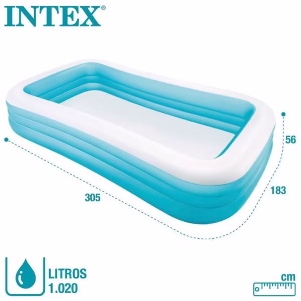 استخر بادی کودک و بزرگسال اینتکس مدل مستطیلی – سایز 2.62×1.75×0.56 متر – رنگ آبی
