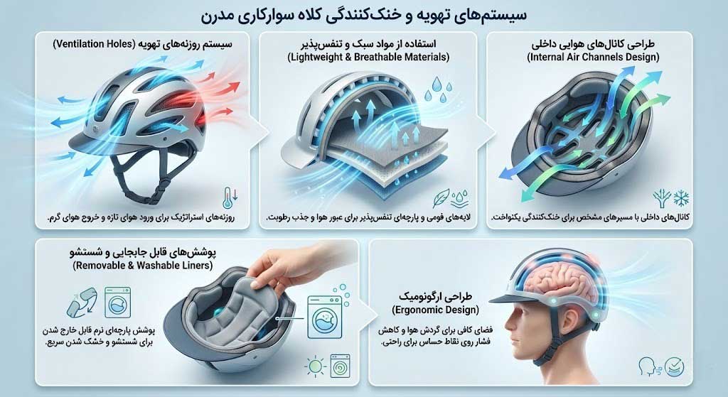 طراحی‌های موثر در تهویه و خنک‌کنندگی کلاه سوارکاری