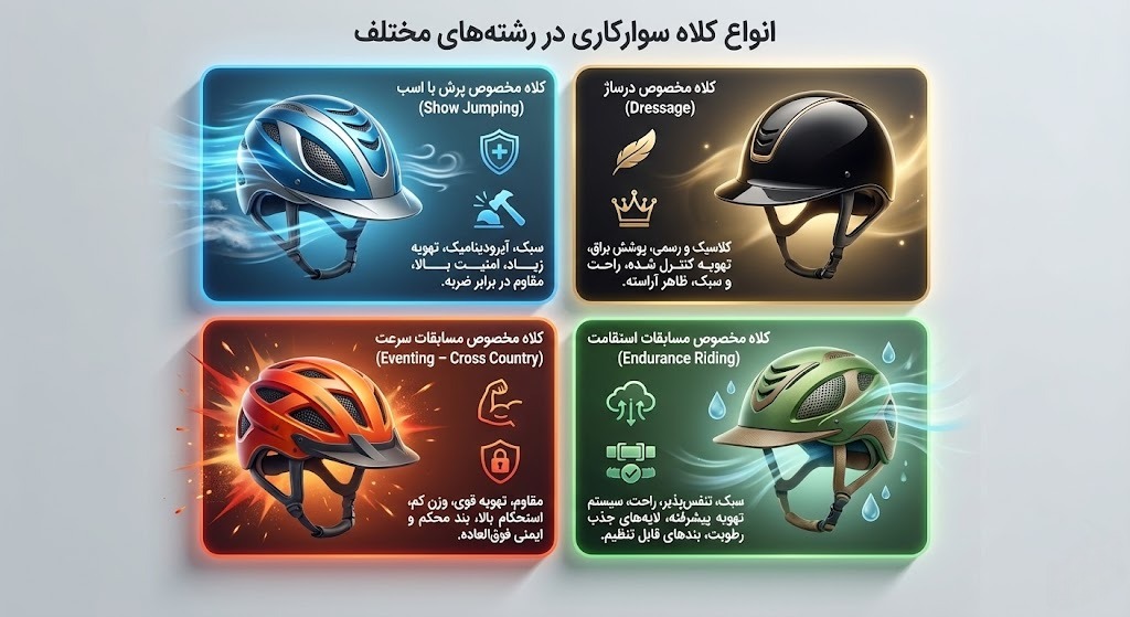 مقایسه کلاه‌های مخصوص رشته‌های مختلف سوارکاری
