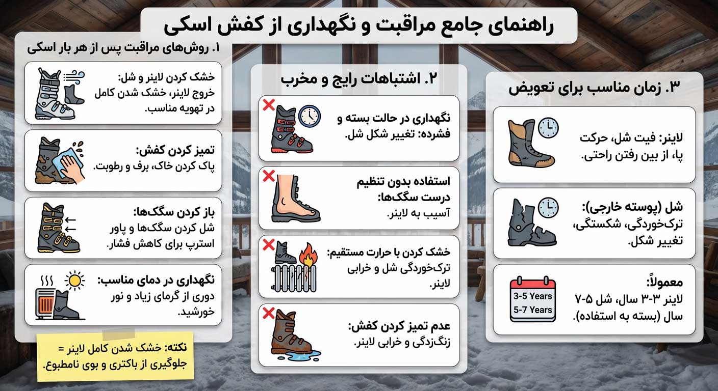 نکات نگهداری و افزایش عمر کفش اسکی