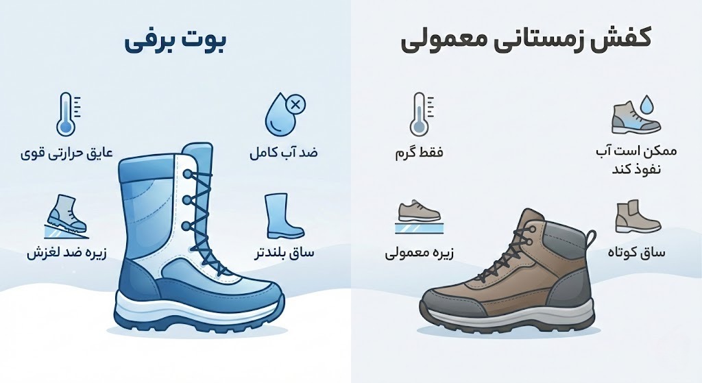 بوت برفی چه تفاوتی با کفش زمستانی معمولی