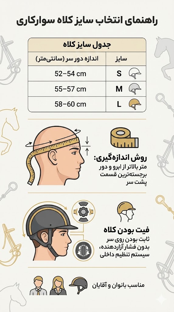 راهنمای انتخاب سایز کلاه سوارکاری